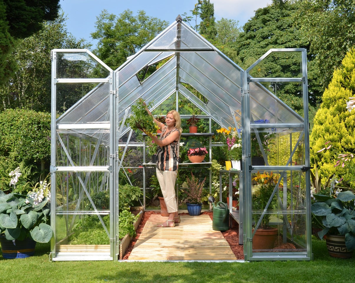 Balance® 8 ft. x 8 ft. Greenhouse Silver Frame Clear & TwinWall Panels | Palram-Canopia 8' Wide Balance Canopia by Palram   