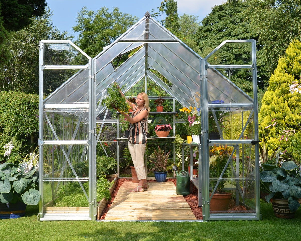 Balance® 8 ft. x 16 ft. Greenhouse Silver Frame Clear & TwinWall Panels | Palram-Canopia 8' Wide Balance Canopia by Palram