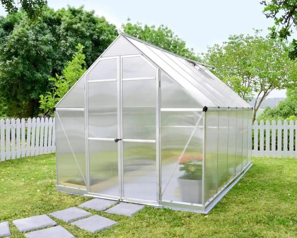 Essence™ 8 ft. x 12 ft. Greenhouse Silver Frame Twin-Wall Panels | Palram-Canopia 8' Wide Essence Canopia by Palram