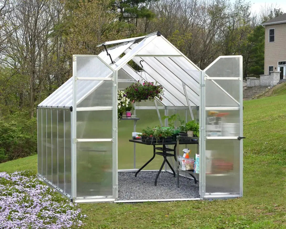 Essence™ 8 ft. x 12 ft. Greenhouse Silver Frame Twin-Wall Panels | Palram-Canopia 8' Wide Essence Canopia by Palram