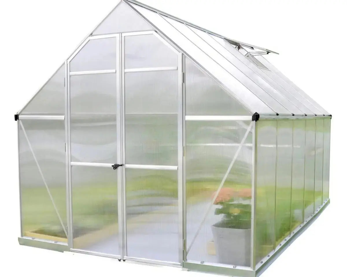 Essence™ 8 ft. x 12 ft. Greenhouse Silver Frame Twin-Wall Panels | Palram-Canopia 8' Wide Essence Canopia by Palram