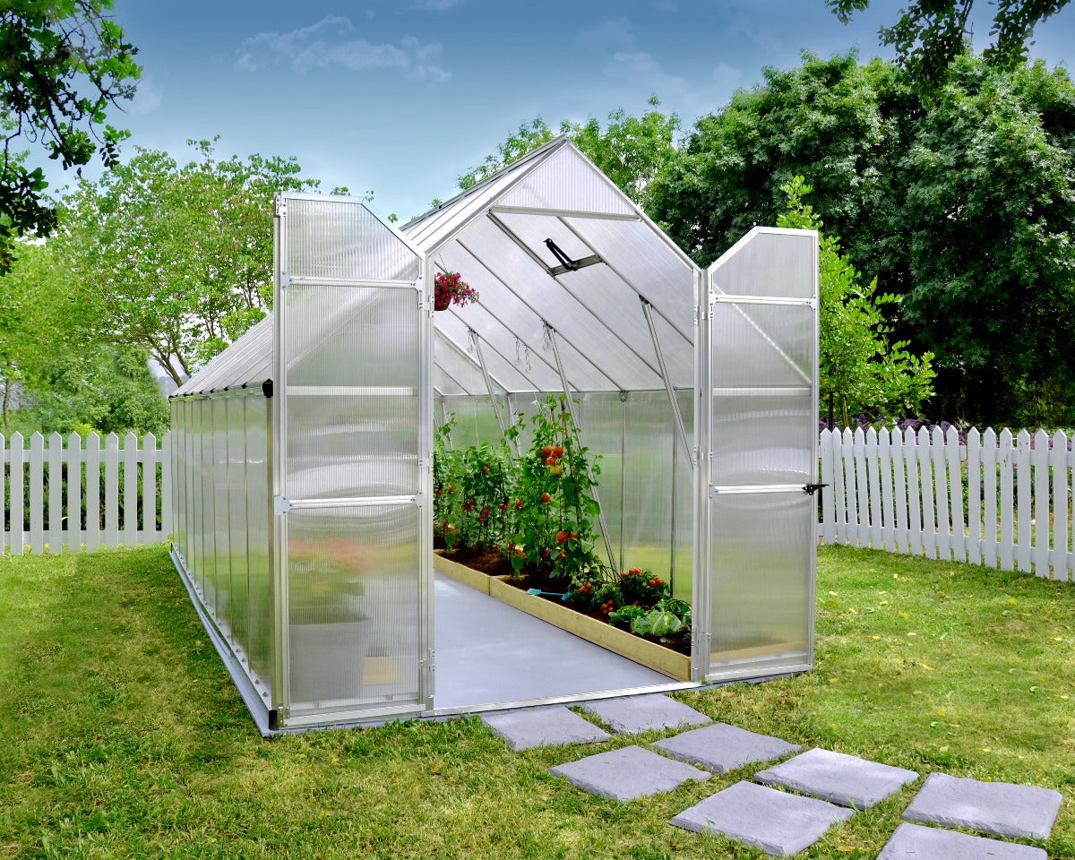 Essence™ 8 ft. x 16 ft. Greenhouse Silver Frame Twin-Wall Panels | Palram-Canopia 8' Wide Essence Canopia by Palram   