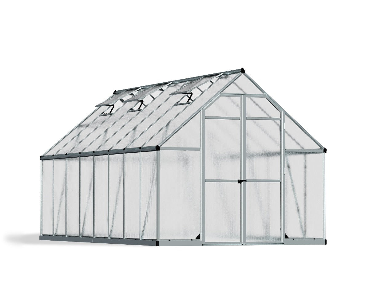 Essence™ 8 ft. x 16 ft. Greenhouse Silver Frame Twin-Wall Panels | Palram-Canopia 8' Wide Essence Canopia by Palram