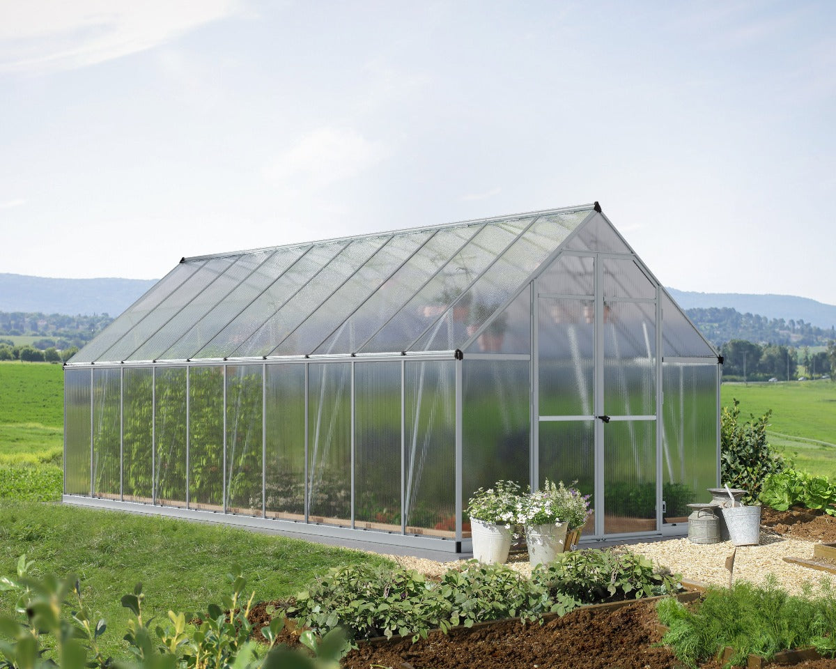 Essence™ 8 ft. x 20 ft. Greenhouse Silver Frame Twin-Wall Panels | Palram-Canopia 8' Wide Essence Canopia by Palram