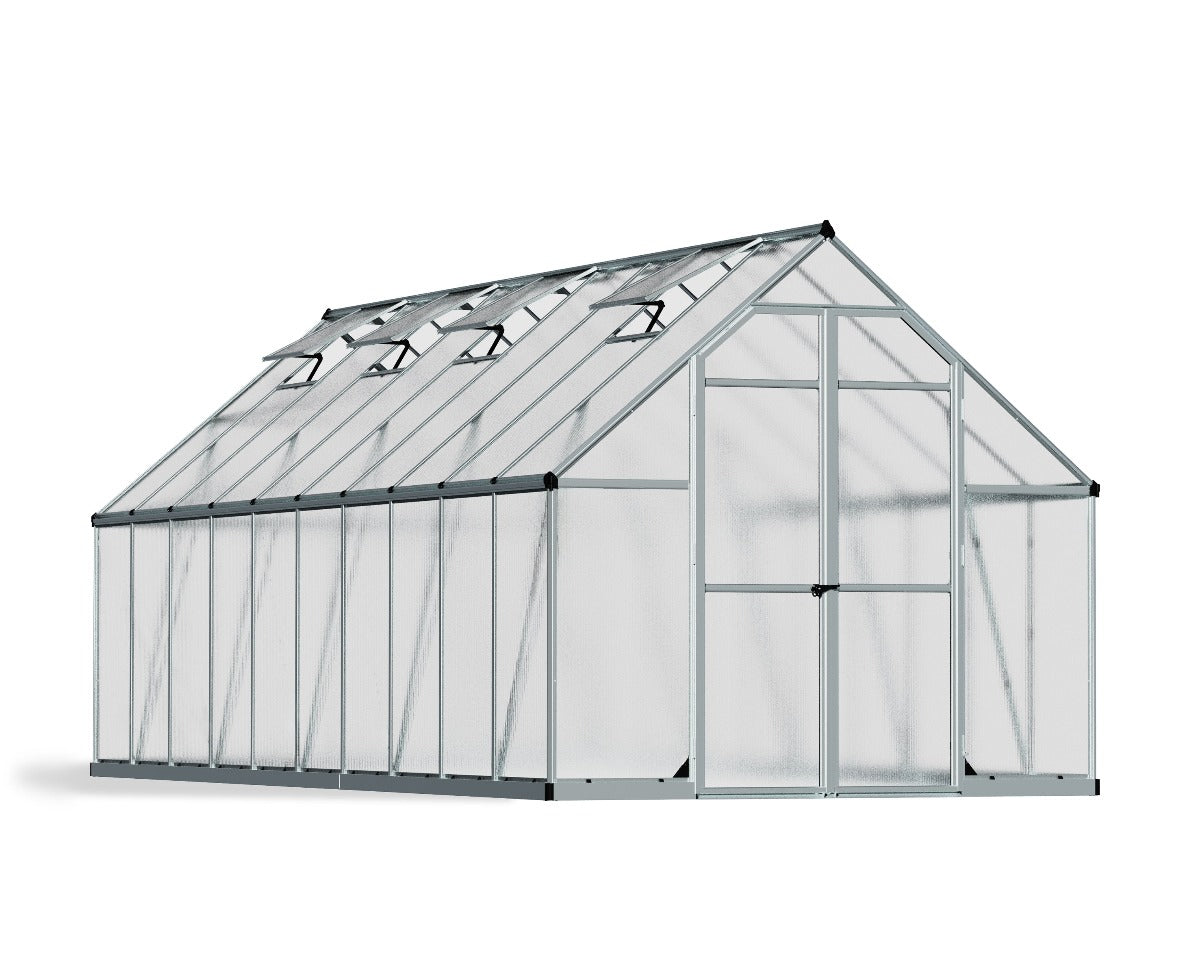 Essence™ 8 ft. x 20 ft. Greenhouse Silver Frame Twin-Wall Panels | Palram-Canopia 8' Wide Essence Canopia by Palram