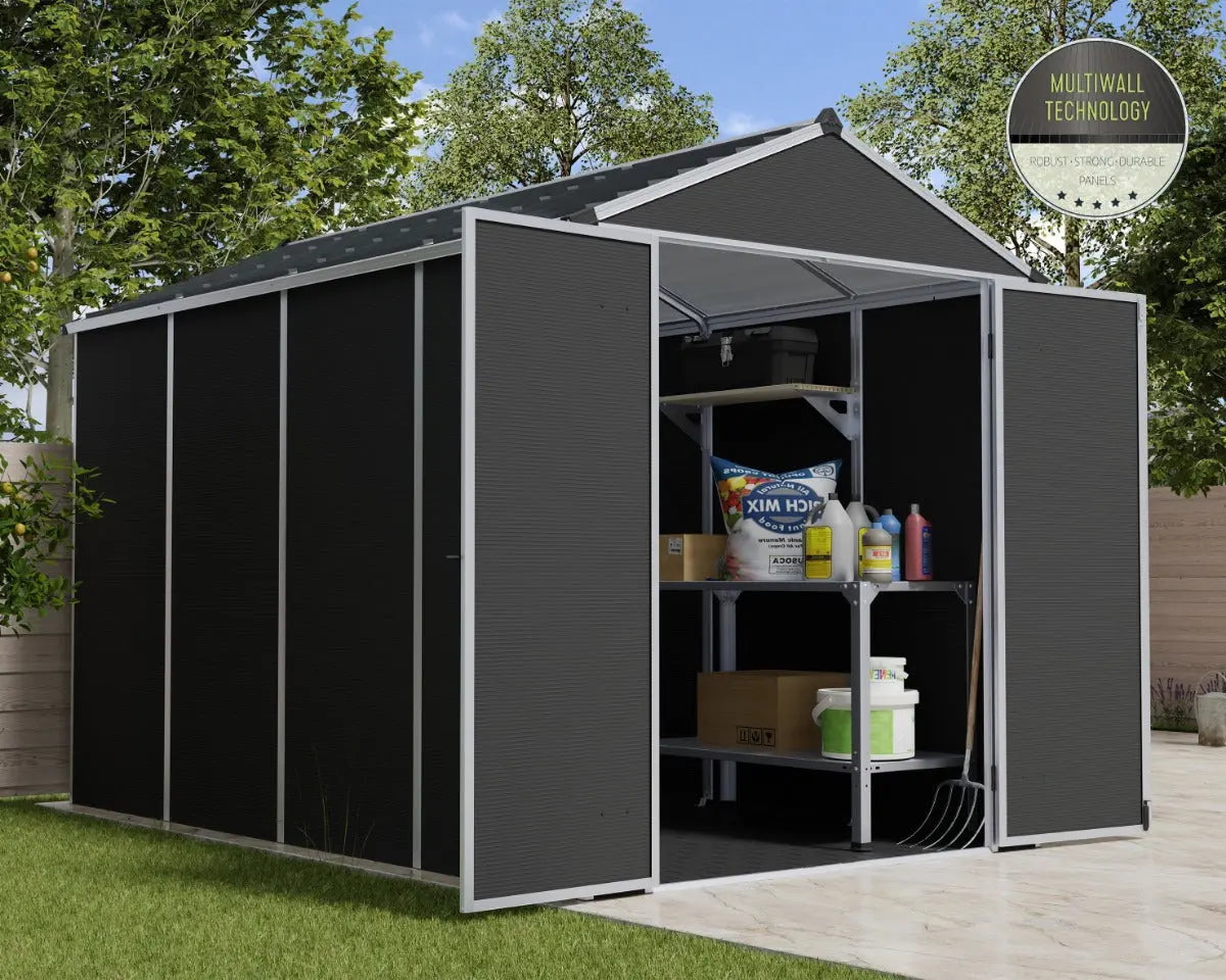 Rubicon™ ~6 ft. x 10 ft. Grey Storage Shed | Palram-Canopia Rubicon 6' Wide SkyLight Storage Shed Canopia by Palram
