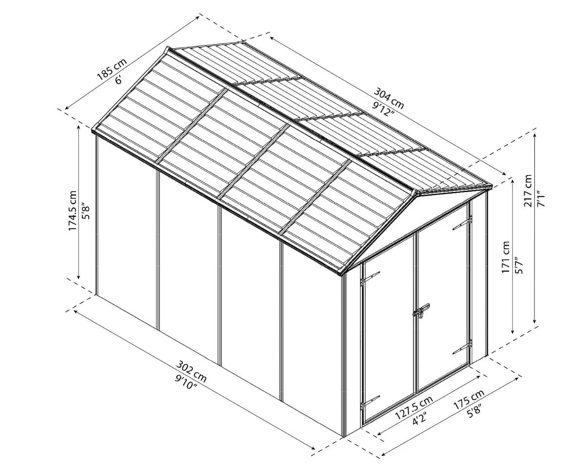 Rubicon™ ~6 ft. x 10 ft. Grey Storage Shed | Palram-Canopia Rubicon 6' Wide SkyLight Storage Shed Canopia by Palram