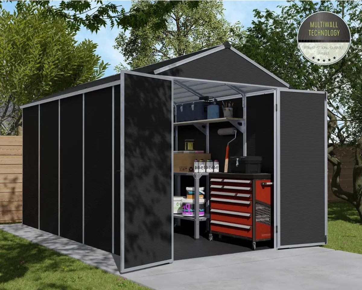 Rubicon™ ~6 ft. x 12 ft. Grey Storage Shed | Palram-Canopia Rubicon 6' Wide SkyLight Storage Shed Canopia by Palram