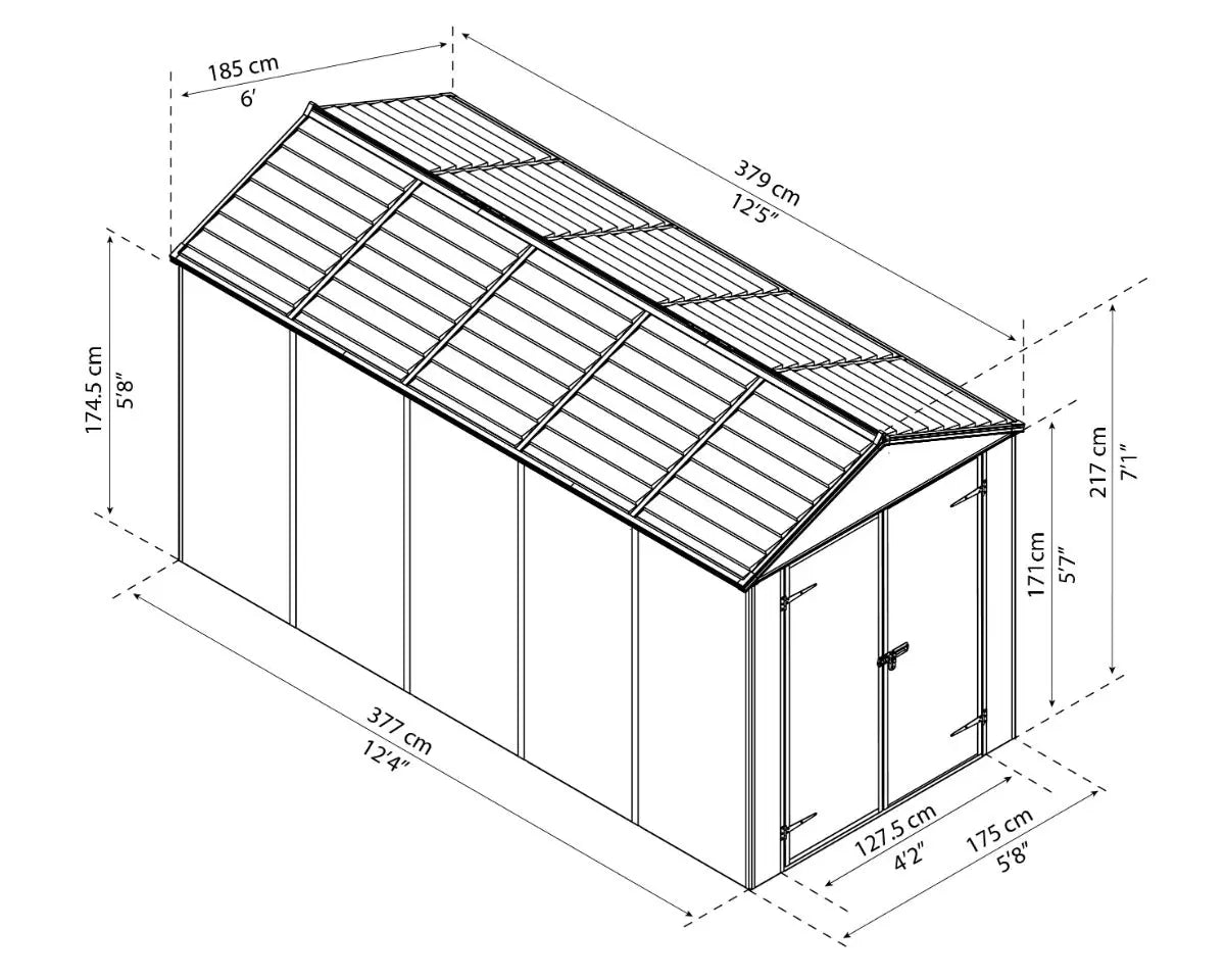 Rubicon™ ~6 ft. x 12 ft. Grey Storage Shed  | Palram-Canopia Rubicon 6' Wide SkyLight Storage Shed Canopia by Palram   