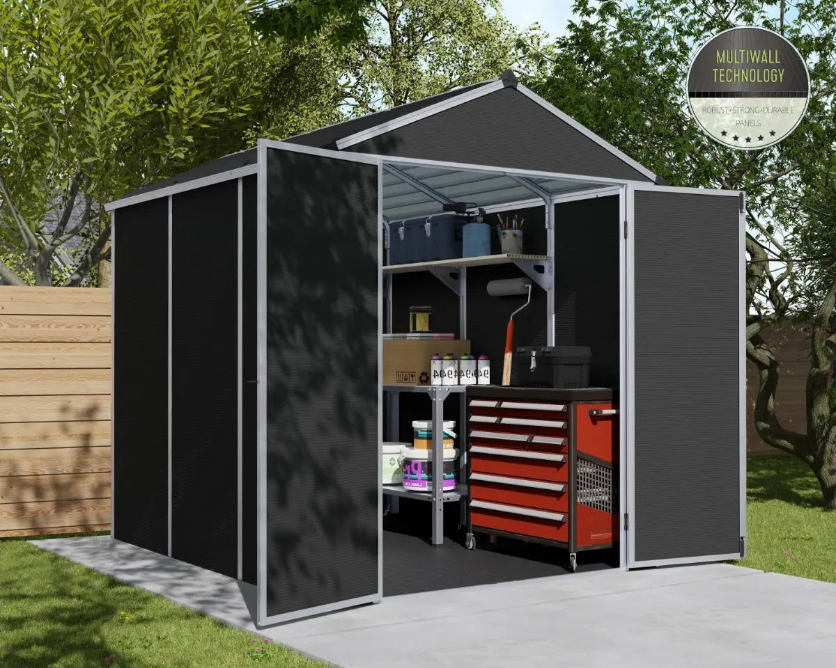 Rubicon™ ~6 ft. x 8 ft. Grey Storage Shed | Palram-Canopia Rubicon 6' Wide SkyLight Storage Shed Canopia by Palram