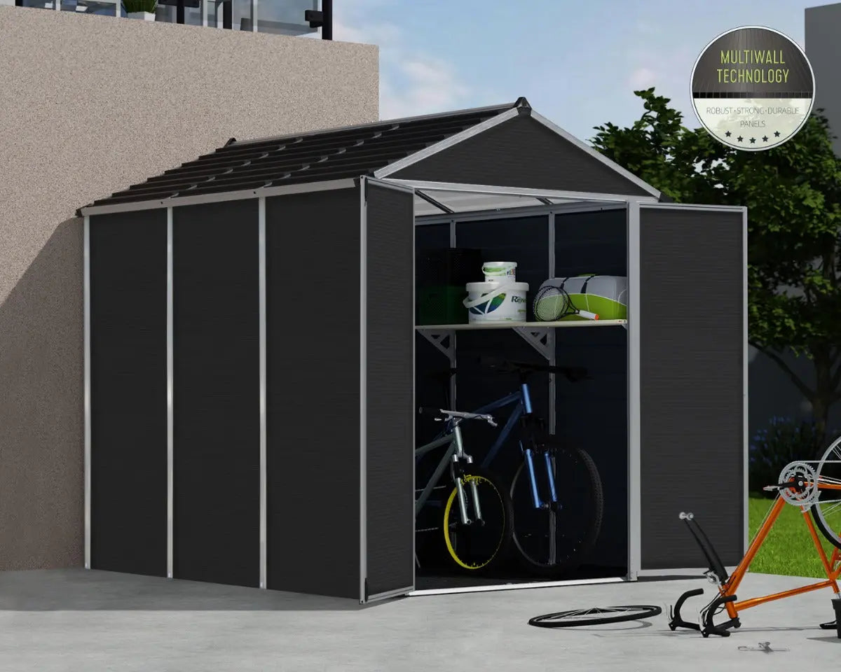 Rubicon™ ~6 ft. x 8 ft. Grey Storage Shed | Palram-Canopia Rubicon 6' Wide SkyLight Storage Shed Canopia by Palram