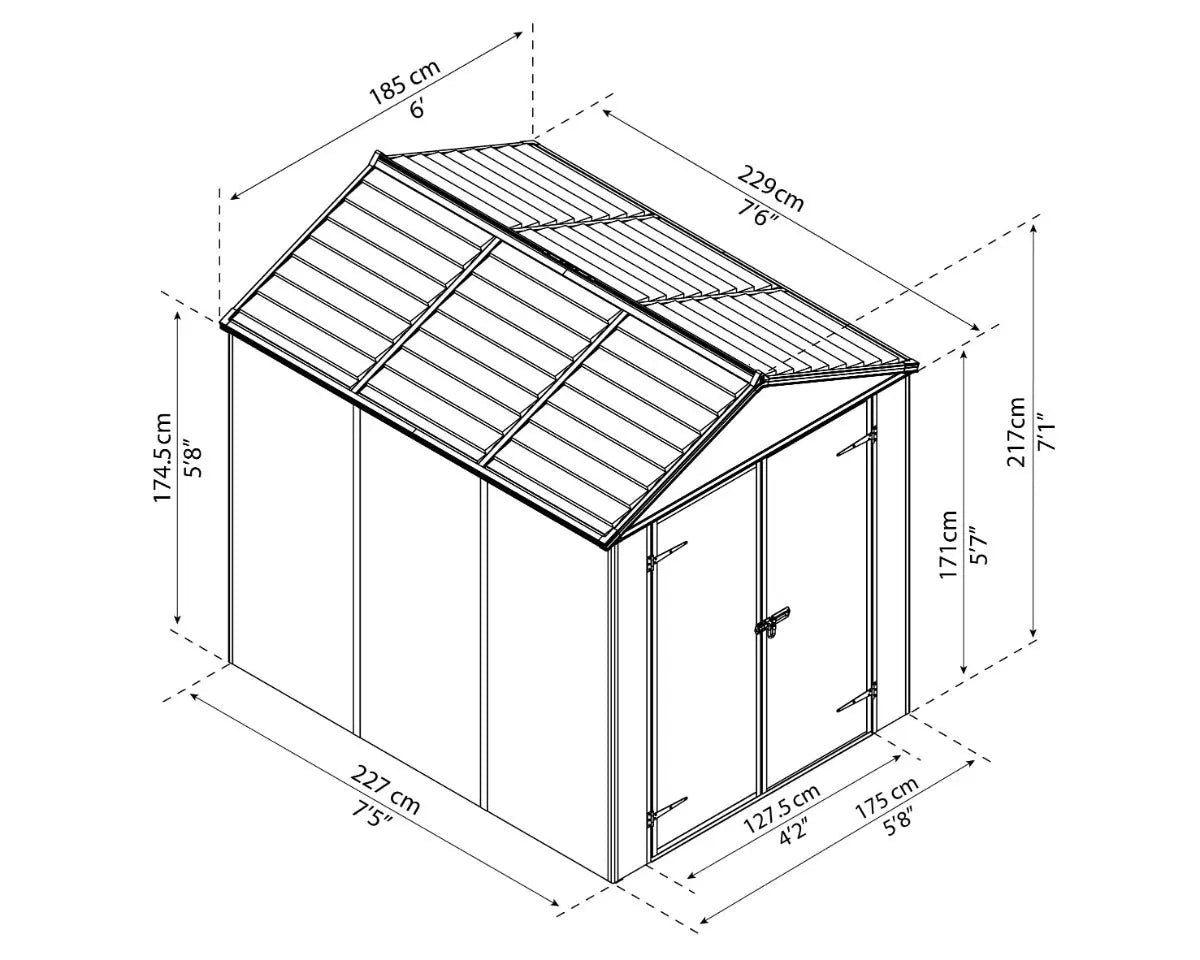 Rubicon™ ~6 ft. x 8 ft. Grey Storage Shed | Palram-Canopia Rubicon 6' Wide SkyLight Storage Shed Canopia by Palram