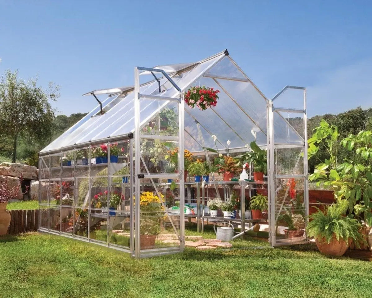 Balance® 8 ft. x 12 ft. Greenhouse Silver Frame Clear & TwinWall Panels | Palram-Canopia 8' Wide Balance Canopia by Palram
