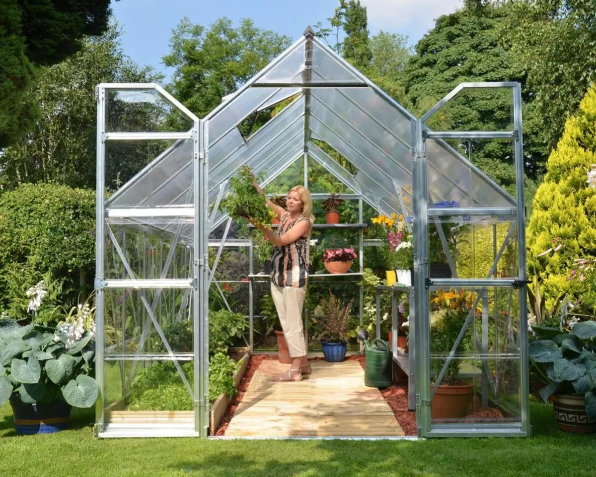 Balance® 8 ft. x 12 ft. Greenhouse Silver Frame Clear & TwinWall Panels | Palram-Canopia 8' Wide Balance Canopia by Palram