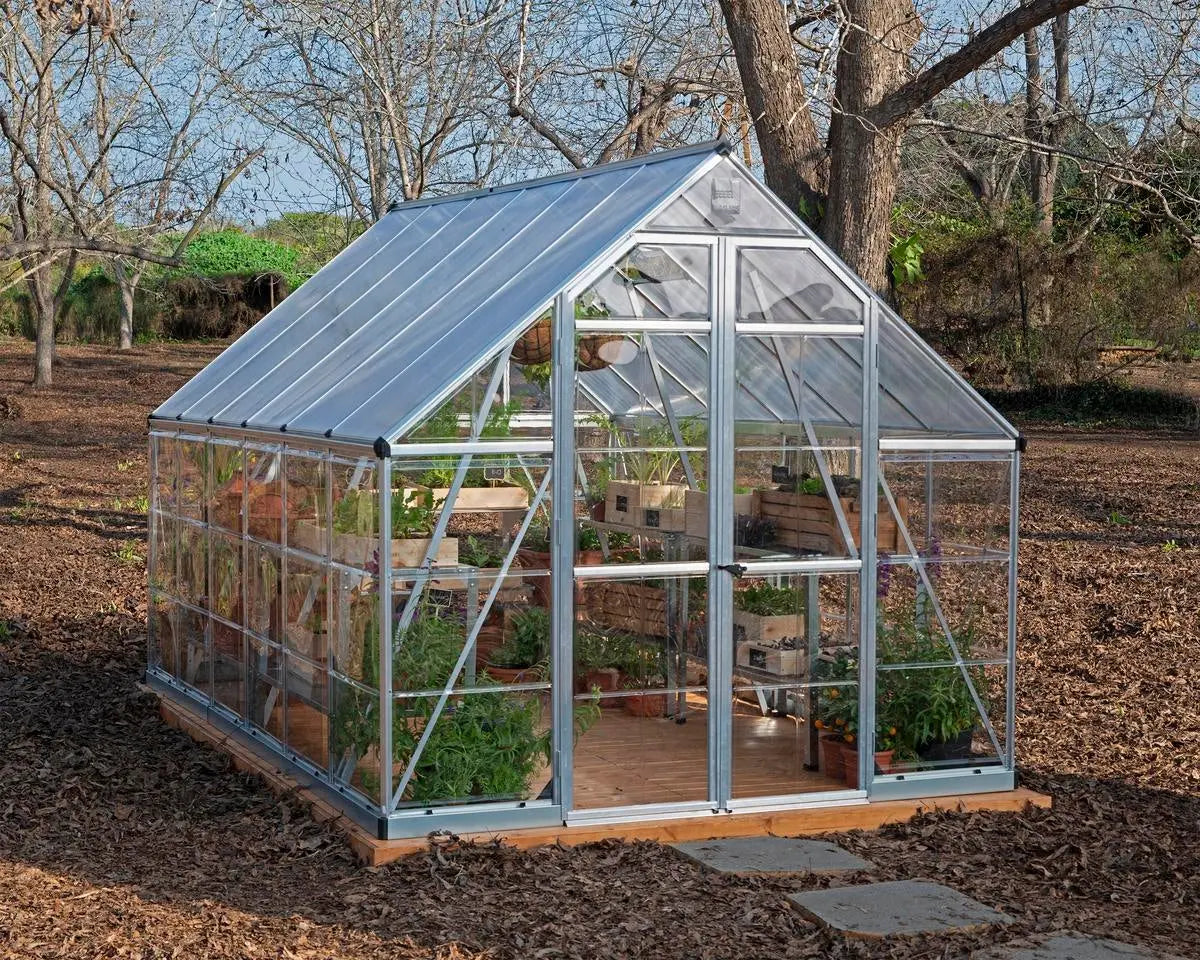 Balance® 8 ft. x 12 ft. Greenhouse Silver Frame Clear & TwinWall Panels | Palram-Canopia 8' Wide Balance Canopia by Palram