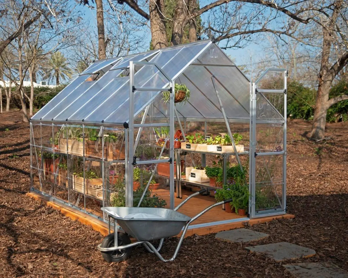 Balance® 8 ft. x 12 ft. Greenhouse Silver Frame Clear & TwinWall Panels | Palram-Canopia 8' Wide Balance Canopia by Palram