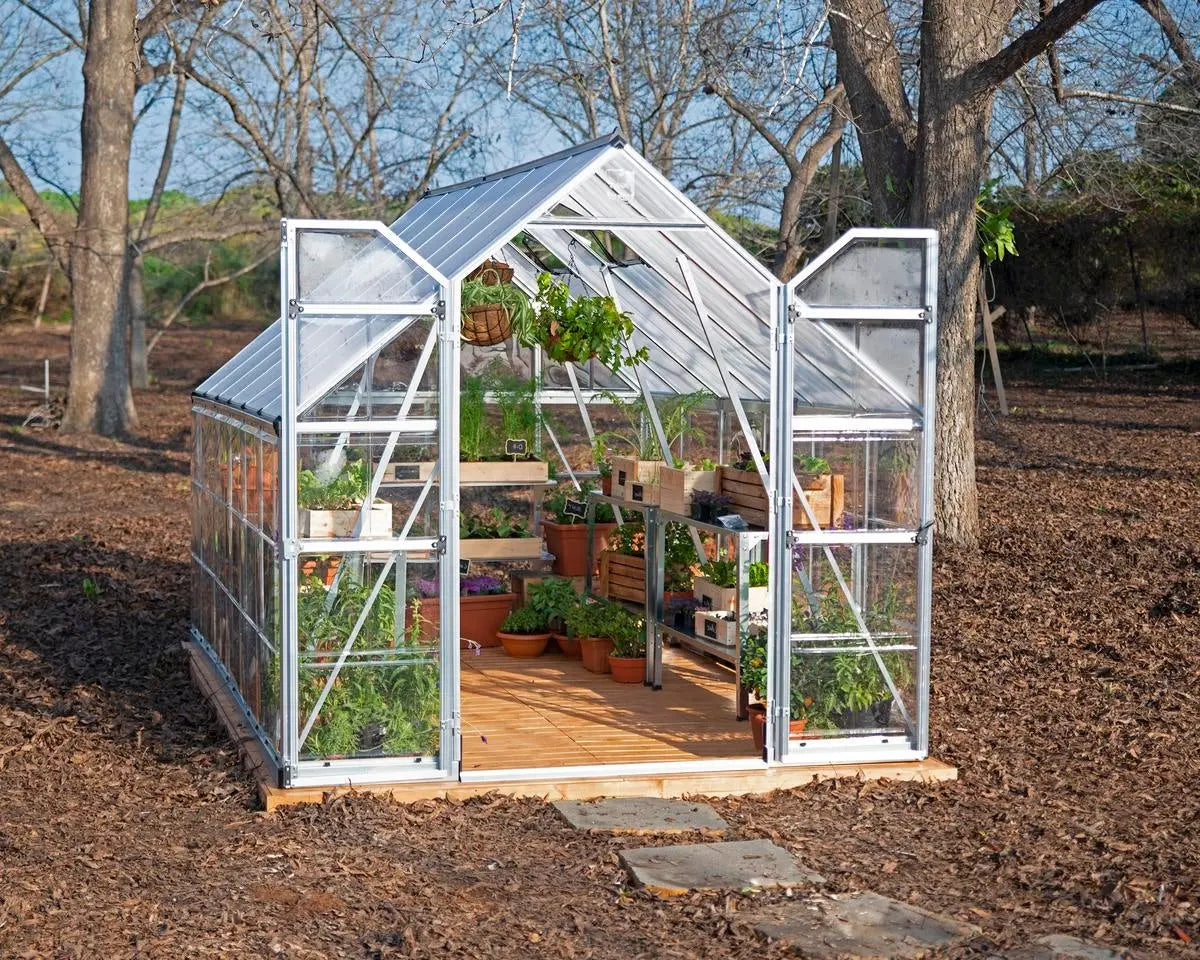 Balance® 8 ft. x 12 ft. Greenhouse Silver Frame Clear & TwinWall Panels | Palram-Canopia 8' Wide Balance Canopia by Palram   