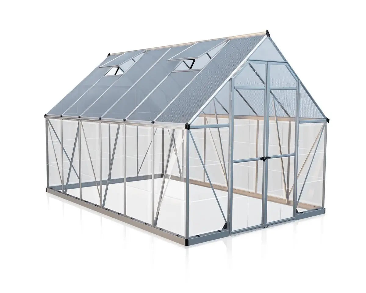 Balance® 8 ft. x 12 ft. Greenhouse Silver Frame Clear & TwinWall Panels | Palram-Canopia 8' Wide Balance Canopia by Palram
