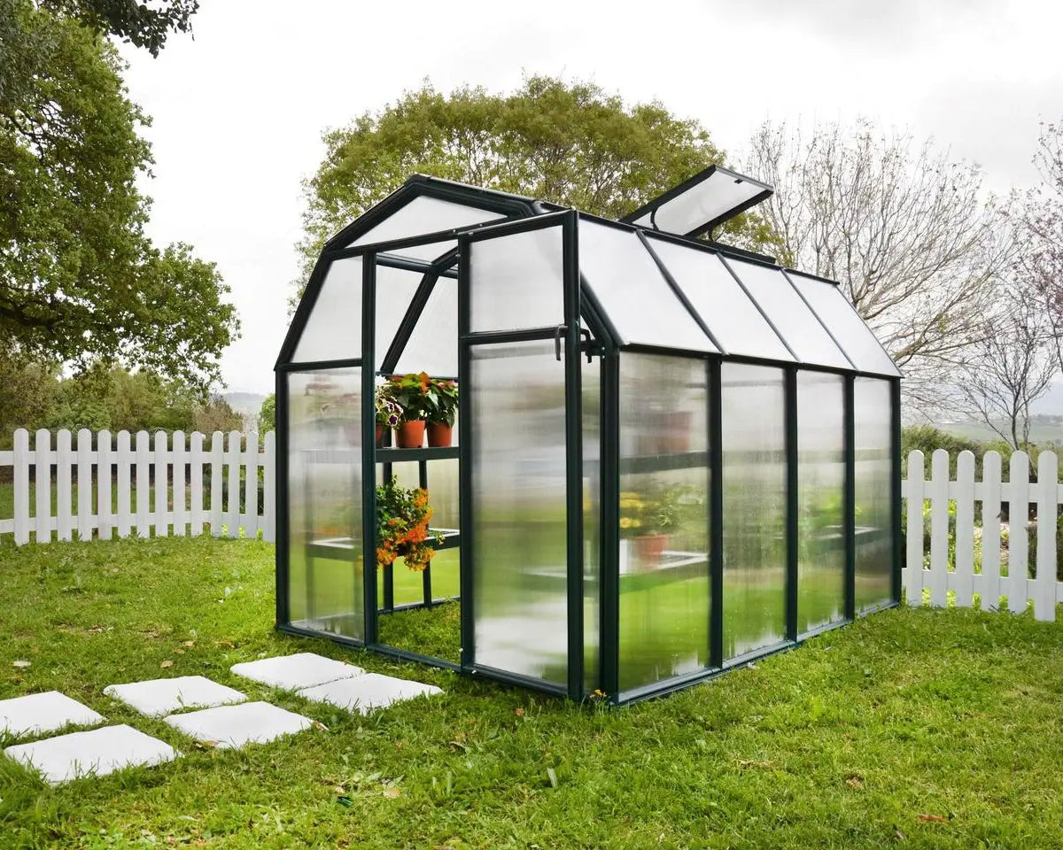 EcoGrow ~6ft. x 8ft Greenhouse Twin-Wall Panels Green Frame | Rion by Palram-Canopia 6' Wide EcoGrow Canopia by Palram   