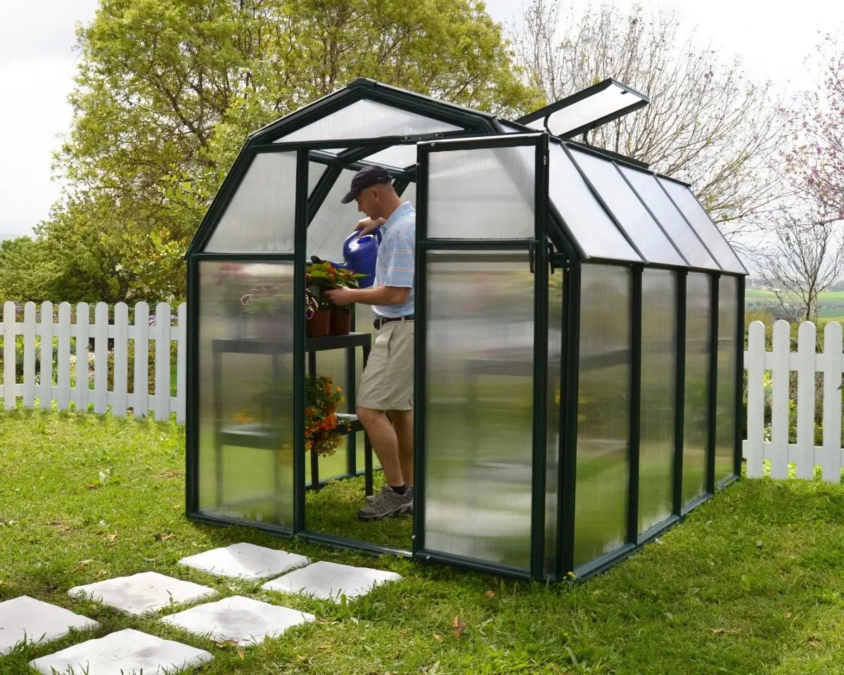 EcoGrow ~6ft. x 8ft Greenhouse Twin-Wall Panels Green Frame | Rion by Palram-Canopia 6' Wide EcoGrow Canopia by Palram