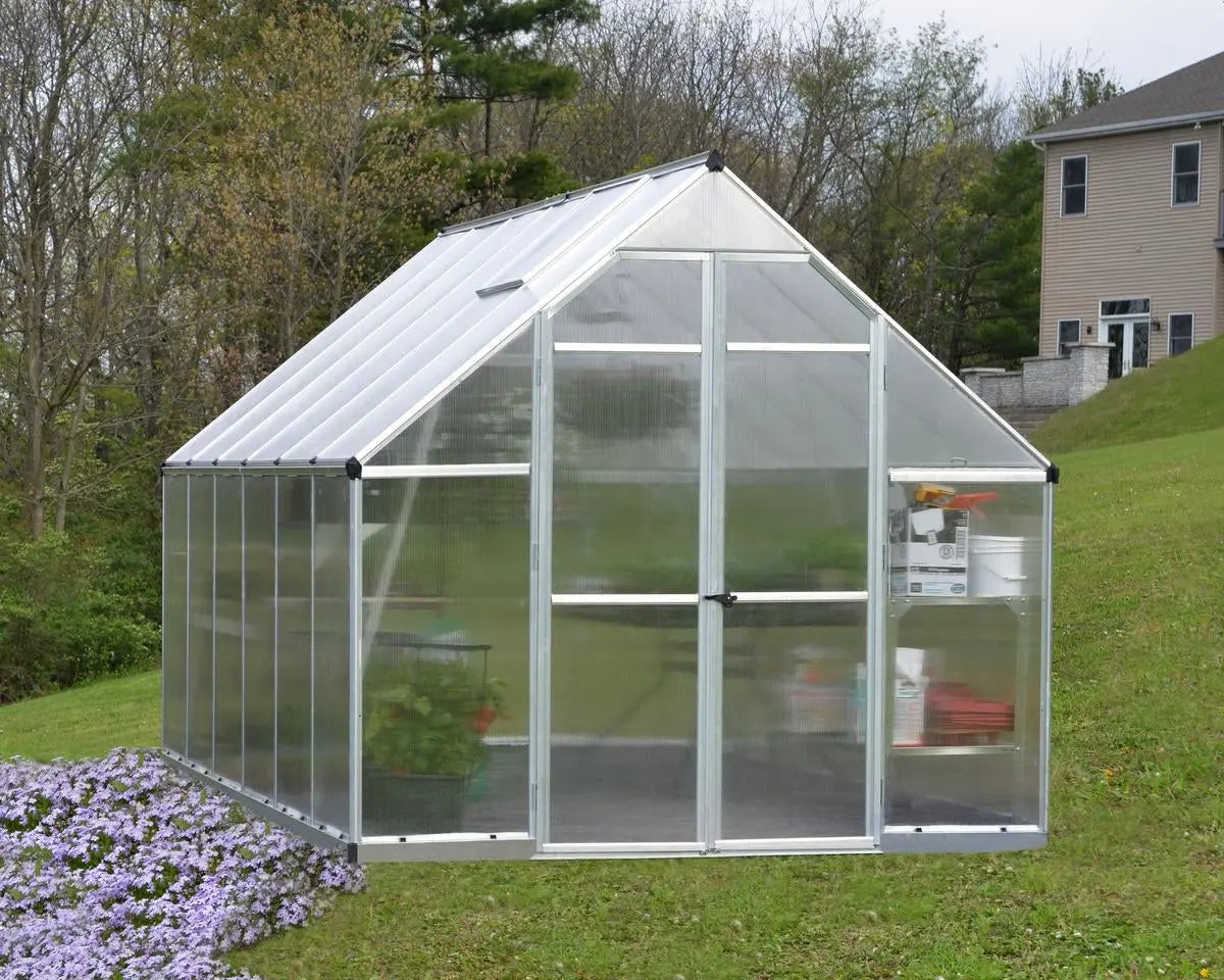 Essence™ 8 ft. x 12 ft. Greenhouse Silver Frame Twin-Wall Panels | Palram-Canopia 8' Wide Essence Canopia by Palram