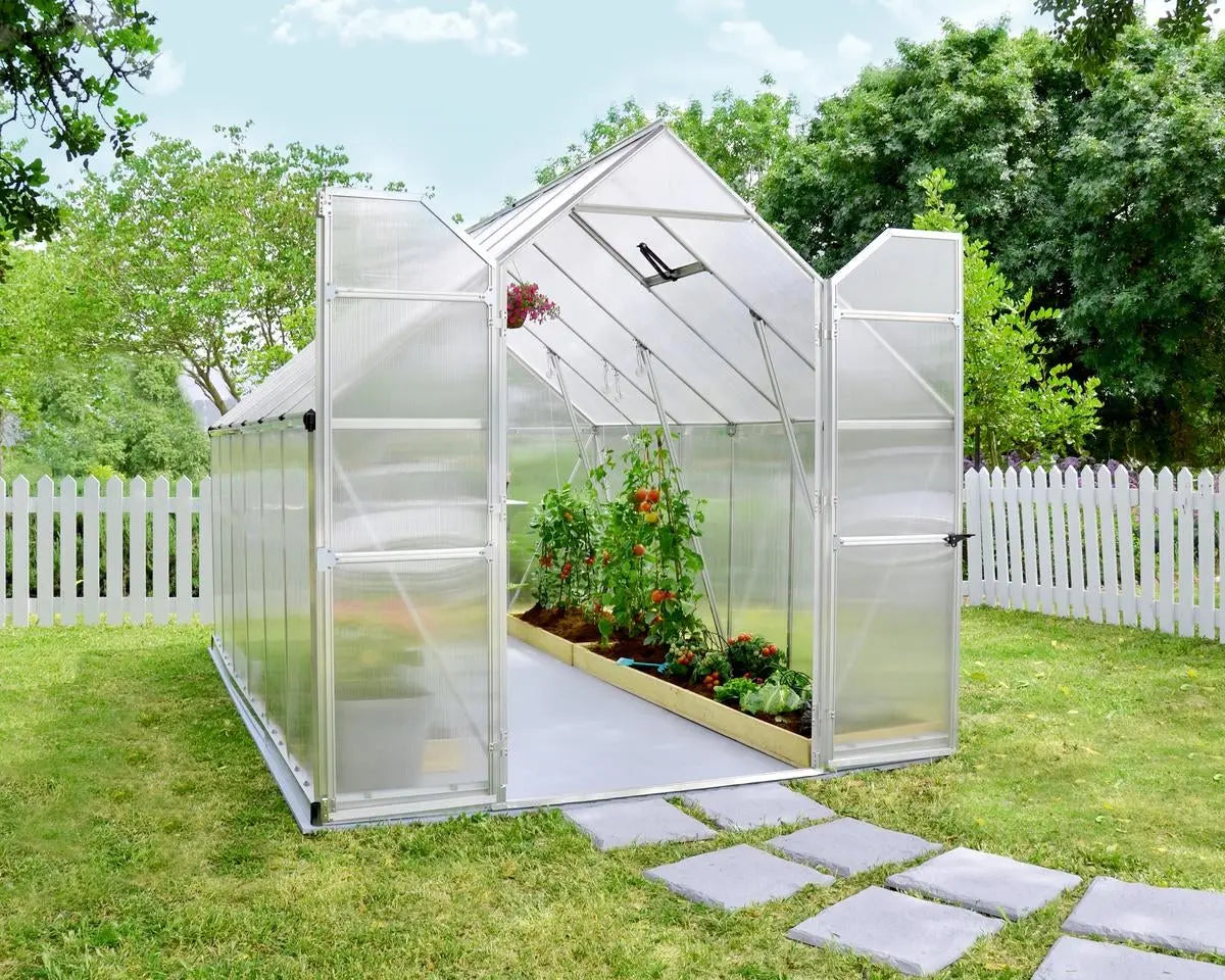 Essence™ 8 ft. x 12 ft. Greenhouse Silver Frame Twin-Wall Panels | Palram-Canopia 8' Wide Essence Canopia by Palram