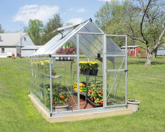 Hybrid™ 6 ft. x 10 ft. Greenhouse Clear & Twin Wall Silver Frame | Palram-Canopia 6' Wide Hybrid Canopia by Palram Palram Hybrid™ 6 ft. x 10 ft. Greenhouse Clear & Twin Wall Silver Frame