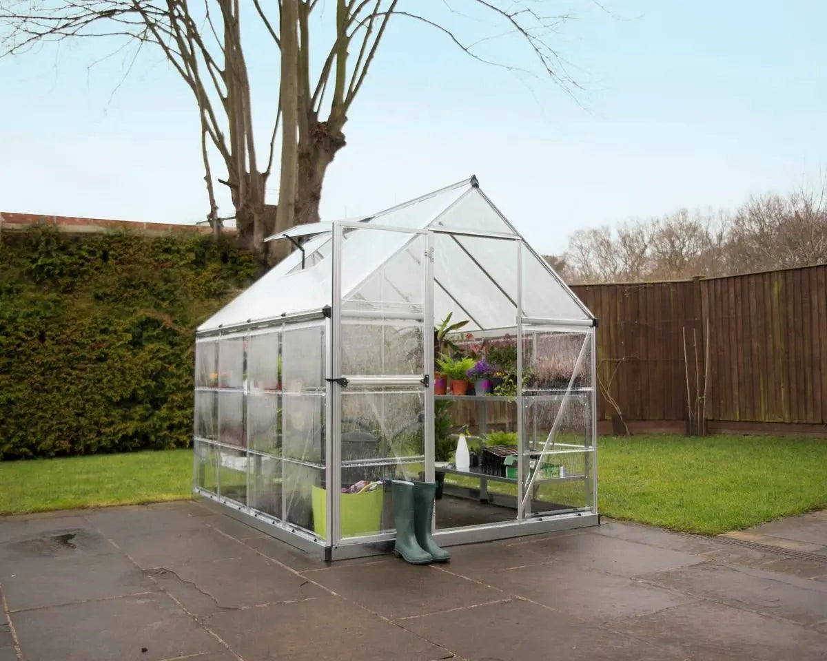 Hybrid™ 6 ft. x 8 ft. Greenhouse Clear & Twin Wall Panels Silver Frame | Palram-Canopia 6' Wide Hybrid Canopia by Palram   