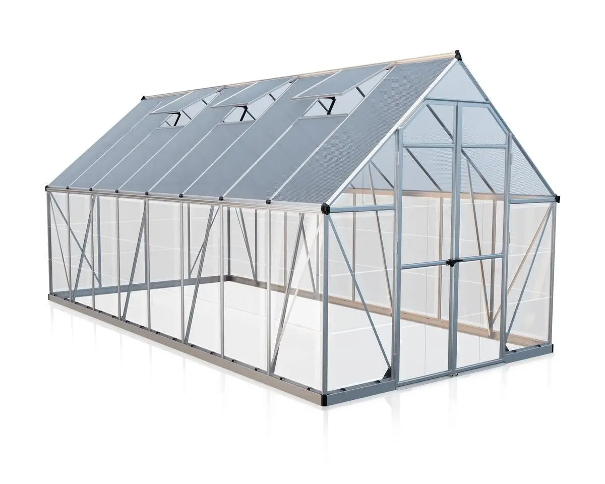Balance® 8 ft. x 16 ft. Greenhouse Silver Frame Clear & TwinWall Panels | Palram-Canopia 8' Wide Balance Canopia by Palram