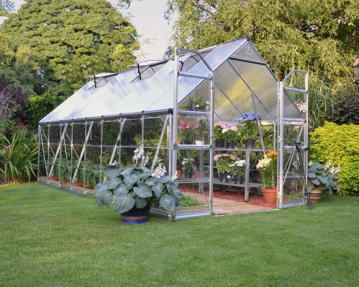 Balance® 8 ft. x 16 ft. Greenhouse Silver Frame Clear & TwinWall Panels | Palram-Canopia 8' Wide Balance Canopia by Palram