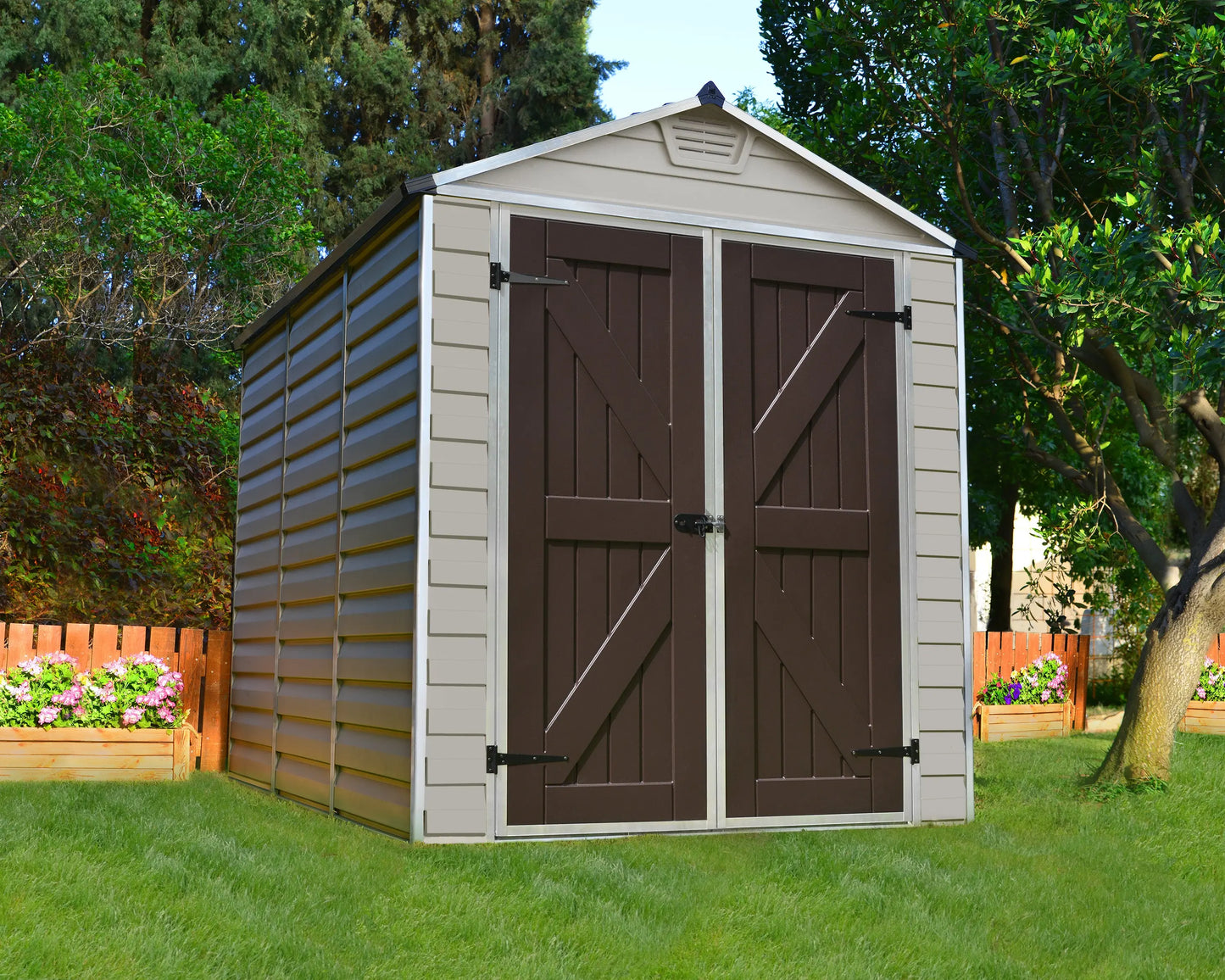 Skylight™ ~6' x 8' Storage Shed Beige Walls Brown Doors | Palram-Canopia 6' Wide SkyLight Canopia by Palram   