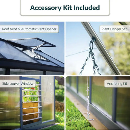 Glory® 6 ft. × ft. 8 Greenhouse with 10mm Twinwall Glazing | Palram-Canopia - Accessories Included