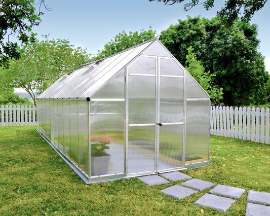 Essence™ 8 ft. x 20 ft. Greenhouse Silver Frame Twin-Wall Panels | Palram-Canopia 8' Wide Essence Canopia by Palram   
