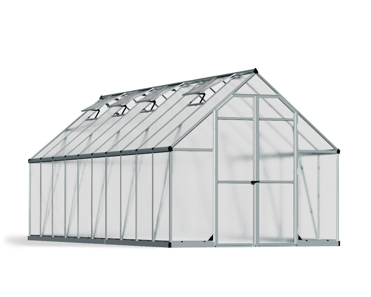 Essence™ 8 ft. x 20 ft. Greenhouse Silver Frame Twin-Wall Panels | Palram-Canopia 8' Wide Essence Canopia by Palram   