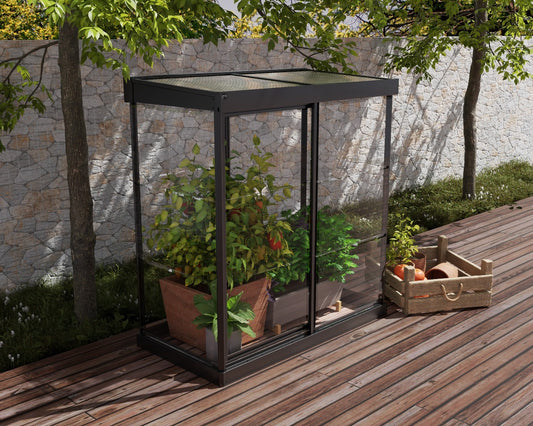 Ivy 4 ft. x 2 ft. Mini Greenhouse Kit - Black Structure & Clear Glazing 4' Wide Lean-to Canopia by Palram   