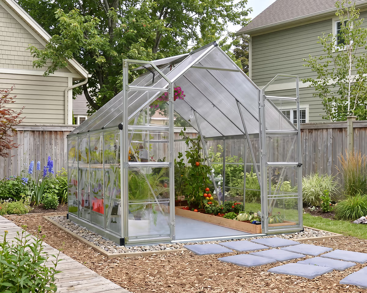 Balance® 8 ft. x 8 ft. Greenhouse Silver Frame Clear & TwinWall Panels | Palram-Canopia 8' Wide Balance Canopia by Palram   