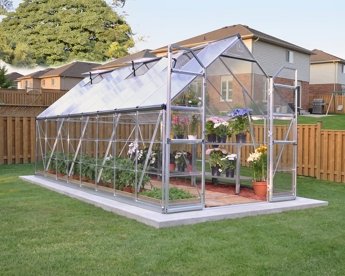Balance® 8 ft. x 16 ft. Greenhouse Silver Frame Clear & TwinWall Panels | Palram-Canopia 8' Wide Balance Canopia by Palram   