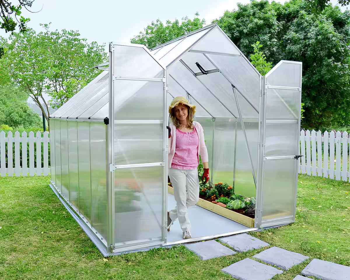 Essence™ 8 ft. x 12 ft. Greenhouse Silver Frame Twin-Wall Panels | Palram-Canopia 8' Wide Essence Canopia by Palram