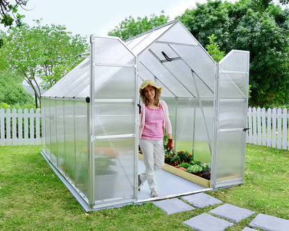 Essence™ 8 ft. x 12 ft. Greenhouse Silver Frame Twin-Wall Panels | Palram-Canopia 8' Wide Essence Canopia by Palram