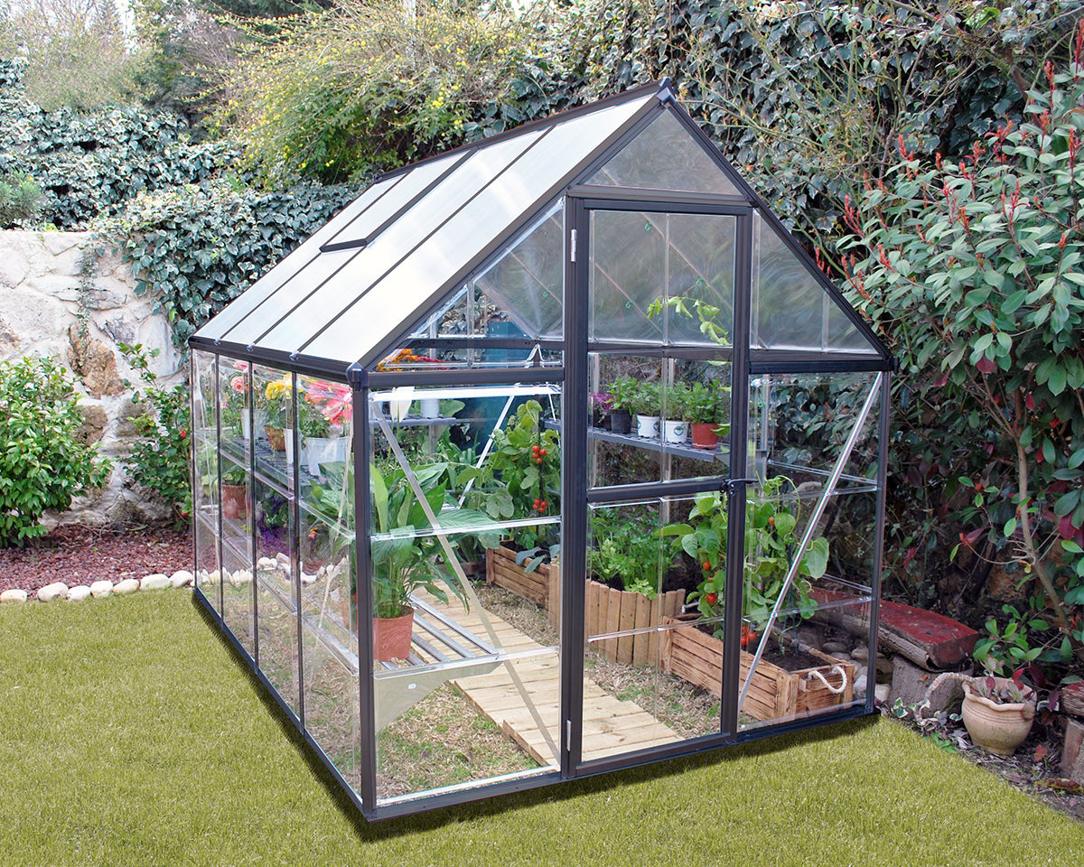 Hybrid™ 6 ft. x 8 ft. Greenhouse Clear & Twin Wall Panels Grey Frame | Palram-Canopia 6' Wide Hybrid Canopia by Palram   