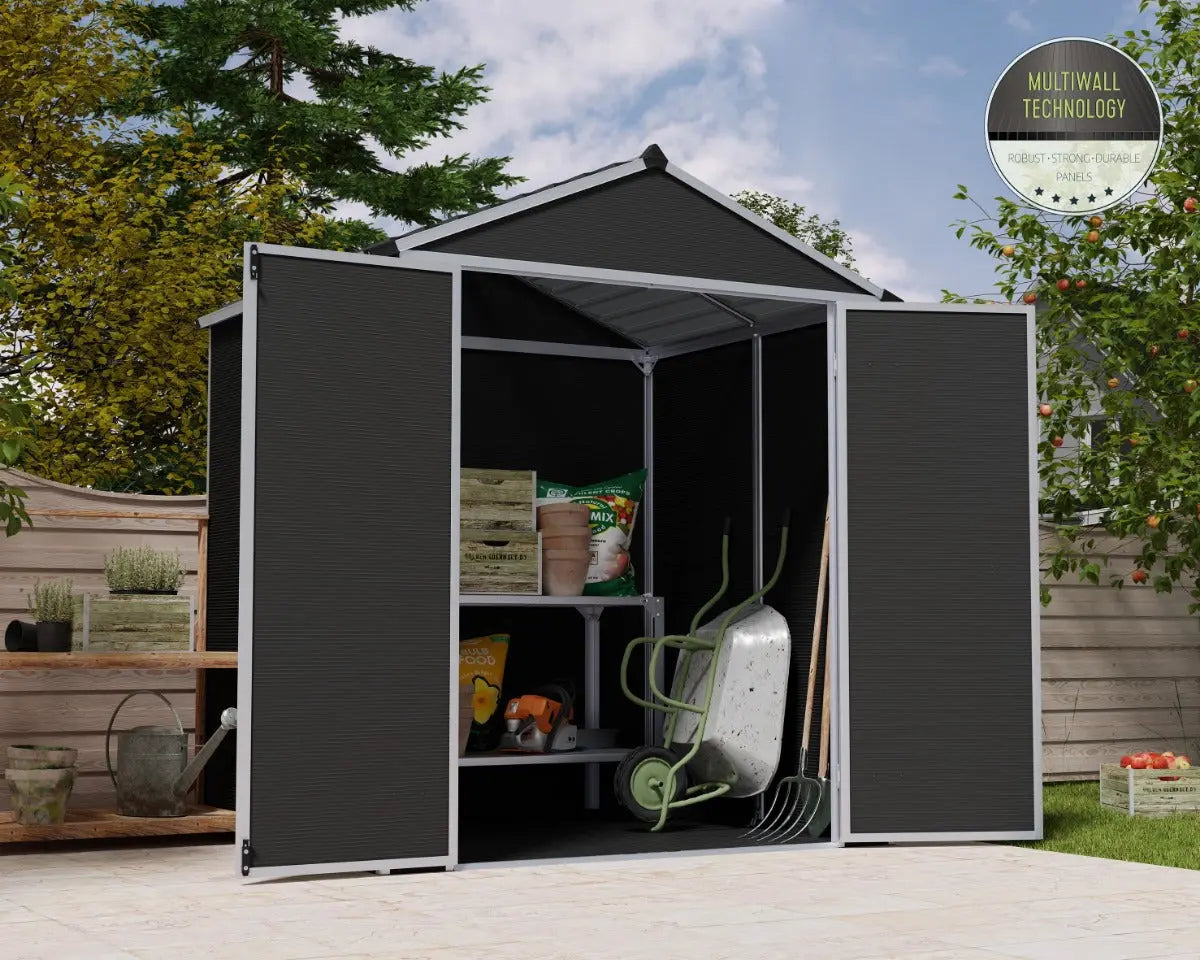 Rubicon™ ~6 ft. x 5 ft. Grey Storage Shed | Palram-Canopia Rubicon 6' Wide SkyLight Storage Shed Canopia by Palram   