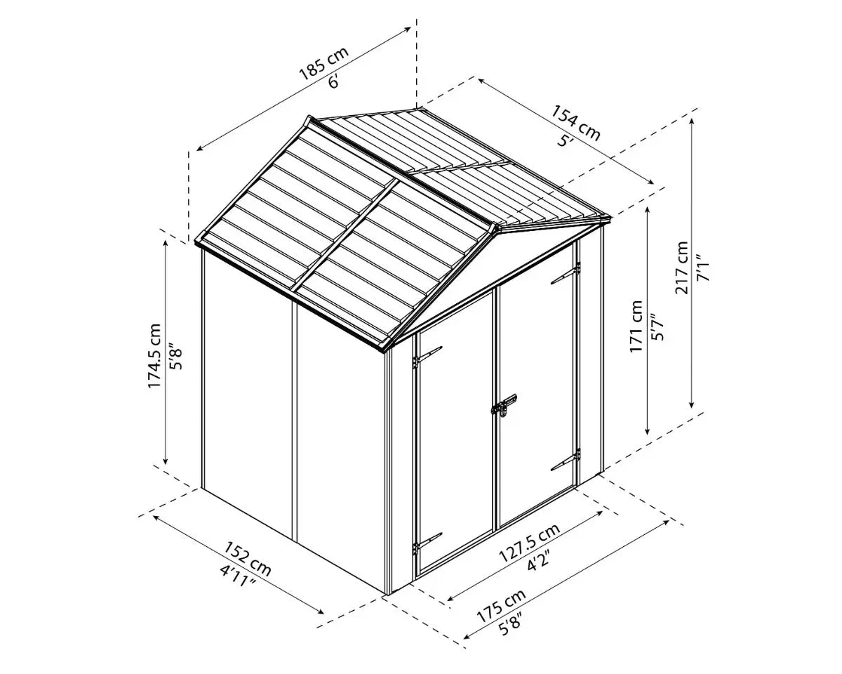 Rubicon™ ~6 ft. x 5 ft. Grey Storage Shed | Palram-Canopia Rubicon 6' Wide SkyLight Storage Shed Canopia by Palram   