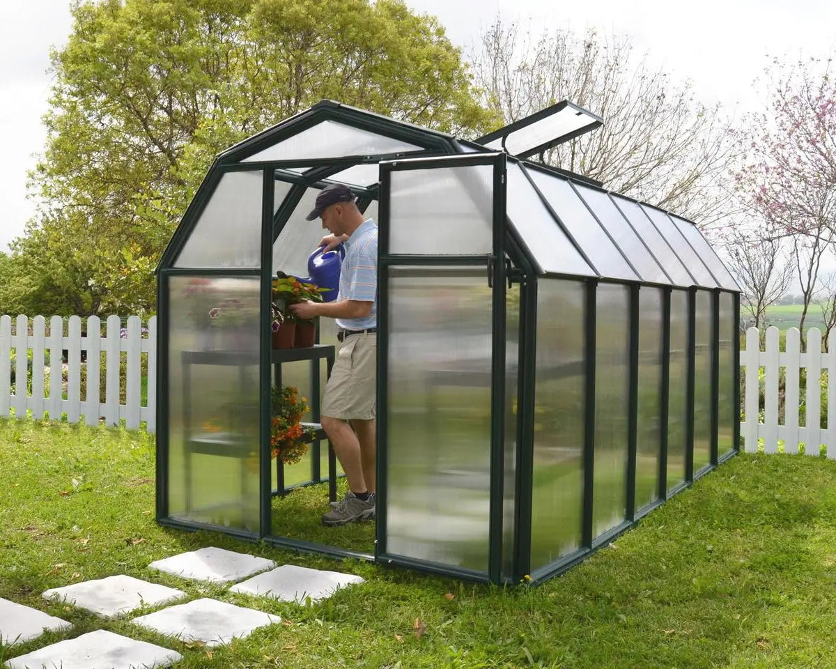 EcoGrow® ~6ft x 12ft Greenhouse Twin-Wall Panels Green Frame | Rion by Palram-Canopia 6' Wide EcoGrow Canopia by Palram   