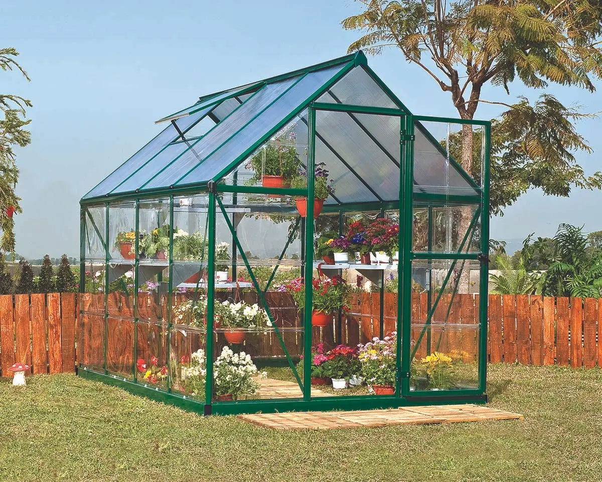 Hybrid™ 6 ft. x 8 ft. Greenhouse Clear & Twin Wall Panels Green Frame | Palram-Canopia 6' Wide Hybrid Canopia by Palram   