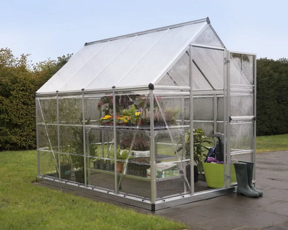 Hybrid™ 6 ft. x 8 ft. Greenhouse Clear & Twin Wall Panels Silver Frame | Palram-Canopia 6' Wide Hybrid Canopia by Palram Hybrid™ 6 ft. x 8 ft. Greenhouse Clear & Twin Wall Panels Silver Frame  